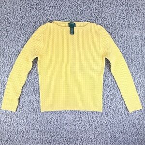 Lauren Ralph Lauren Women’s Yellow Cable Knit Sweater XL Crew Neck. Cotton.READ